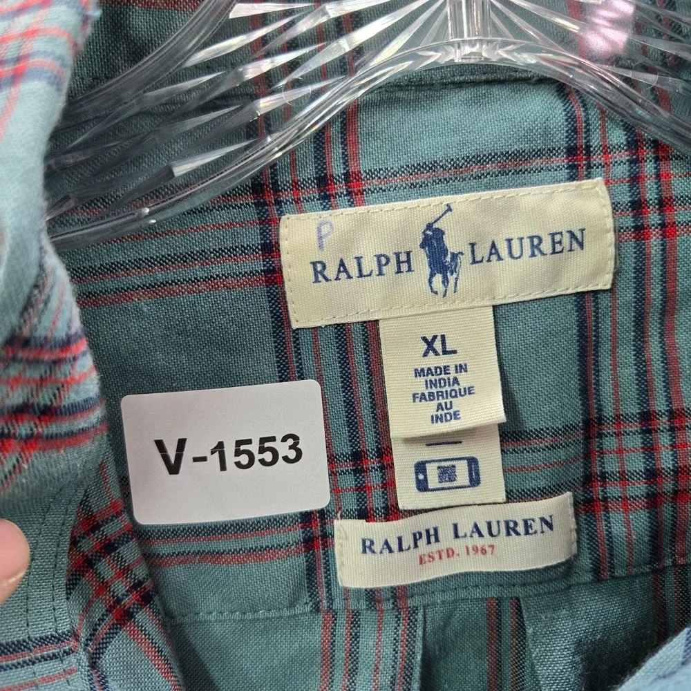 Ralph Lauren Boys Button Up Shirt‎ XL Blue Grid Plaid Long Sleeve Collar